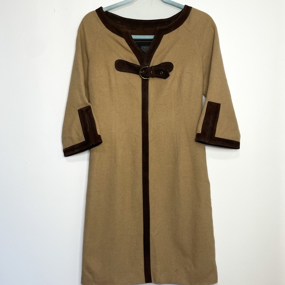 Coach Dresses & Skirts - Coach 1941 Brown Camel Fur Trimmed Shift Tent Silk Lined Midi Dress 4